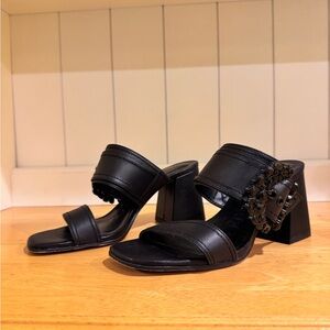 Karl Lagerfeld Black Embellished Slides Heels